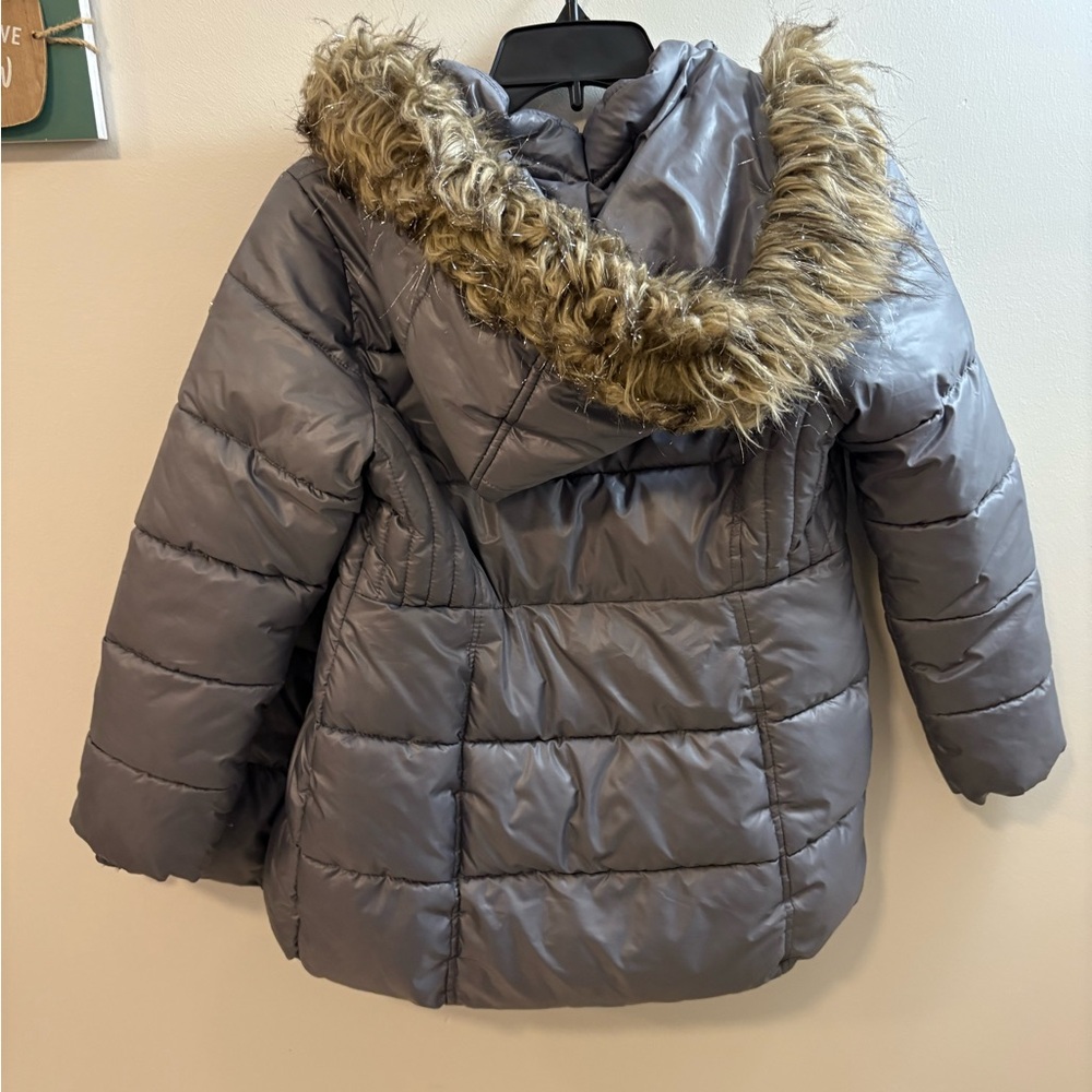 Michael Kors Kids Silver Puffer Jacket with Faux Fur Hood - Picture 2 of 14